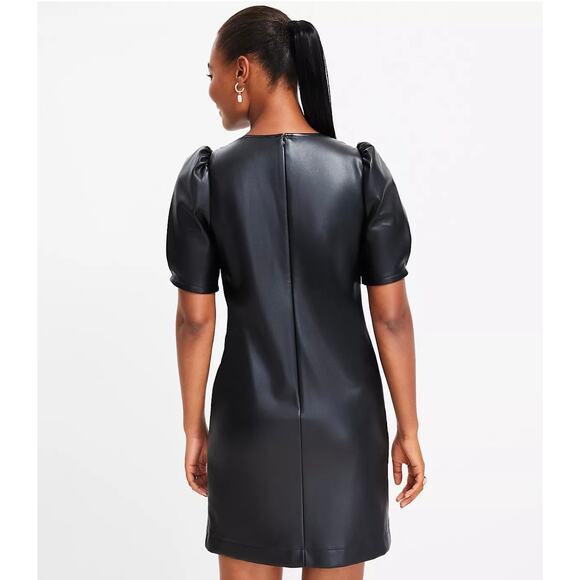 NWT LOFT Women's 12 Faux Leather Shift Dress Black Office Siren Career Edgy Work - Picture 3 of 11